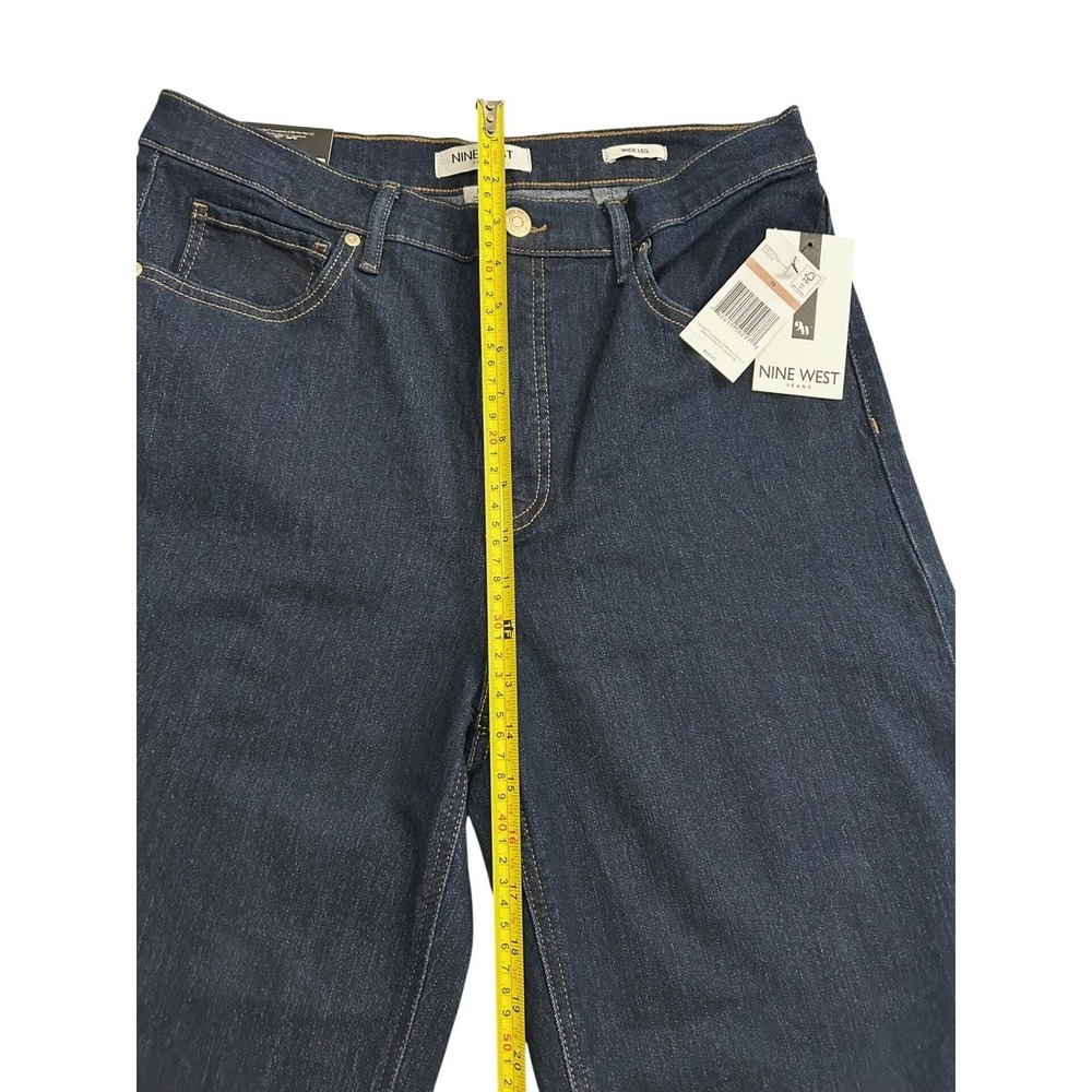 Nine West Jeans Wide Leg Pants Womens 12 Dark Blue New Cuffed High Rise Denim - Picture 9 of 11